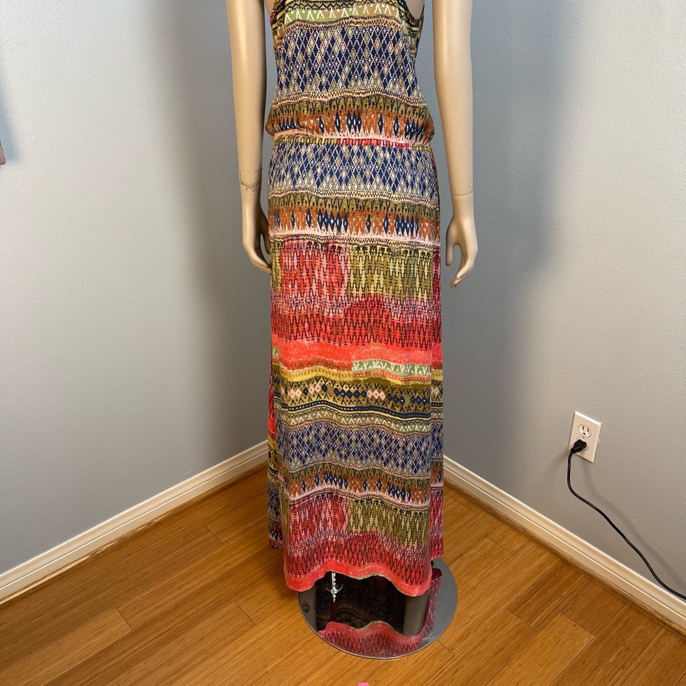 Line Dot Colorful Patterned Maxi Dress size Medium - Picture 8 of 10